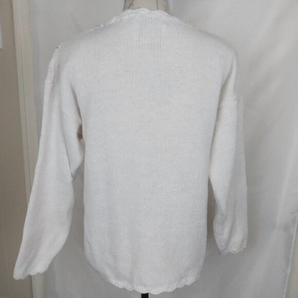 Erika | Vintage Hand Knit Cotton Floral Embroidered Crochet Sweater | Size L - Picture 6 of 10